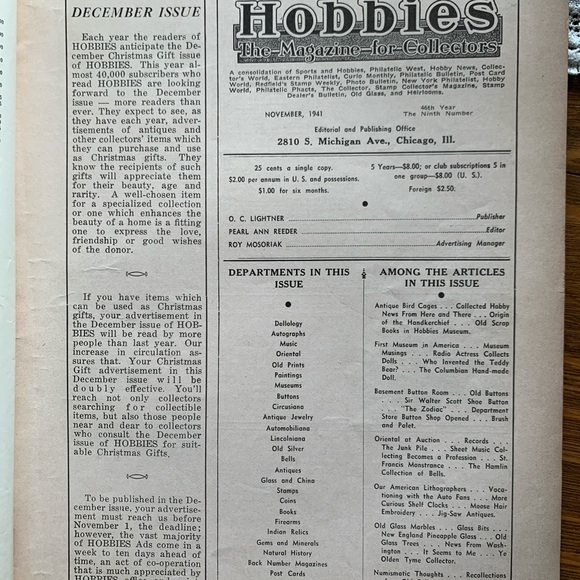 ! Vintage 2 HOBBIES magazines. Nov 1941 & Aug 1942 “The Magazine-for-Collectors” - Picture 4 of 16